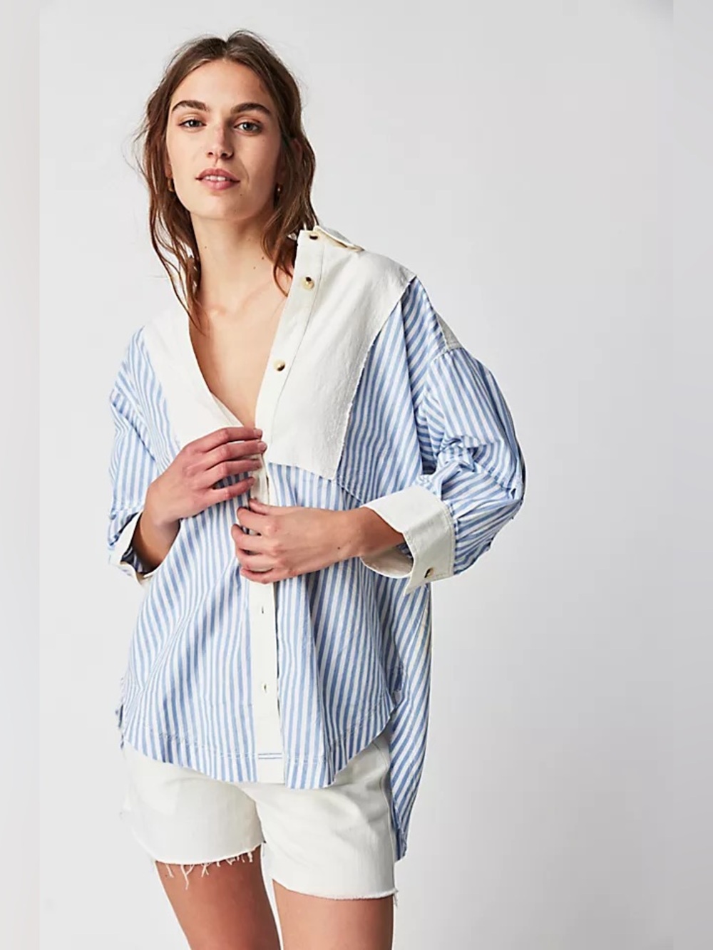 We The Free Fresh Feels Top Blue Stripe Oversized Slouchy Boho Chic Coastal